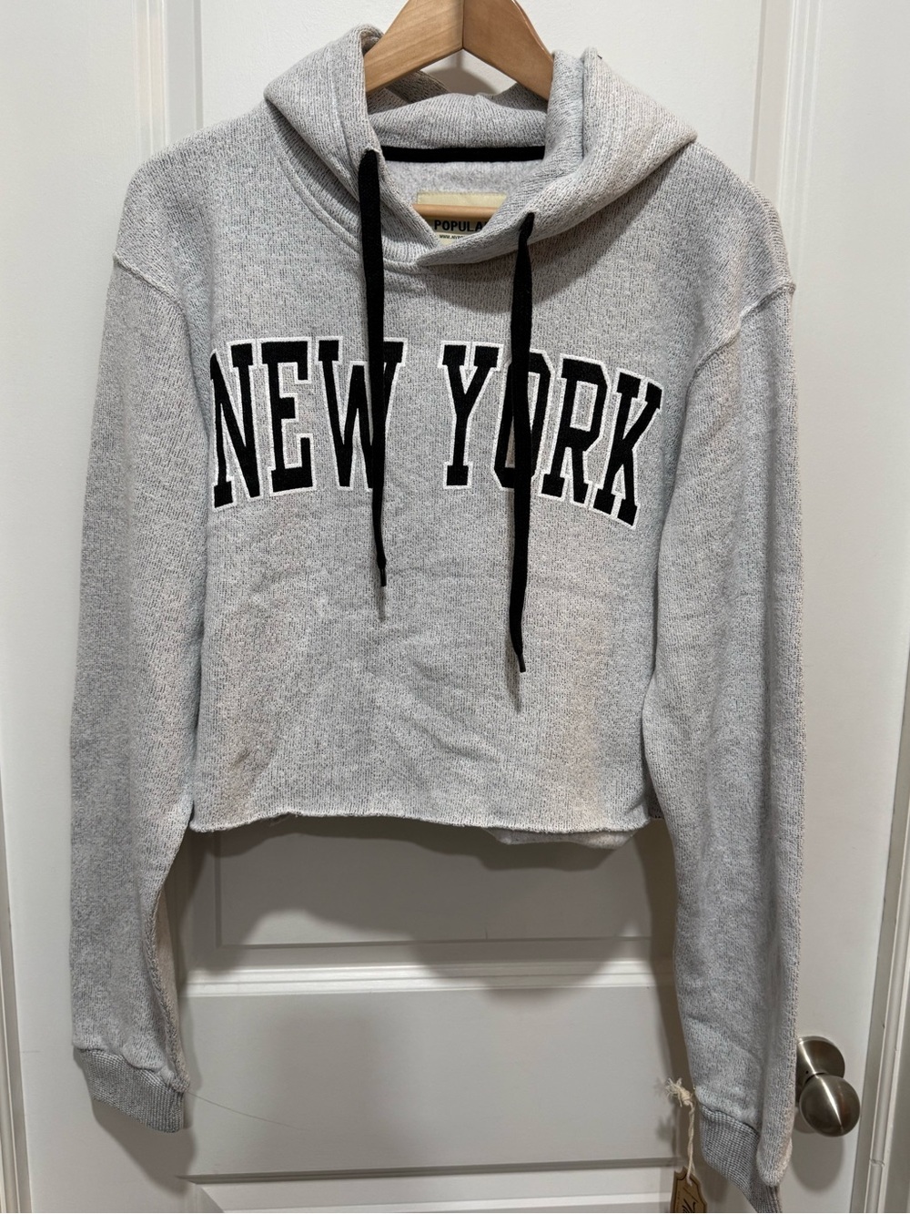 New York Grey Cropped Hoodie XL NWT